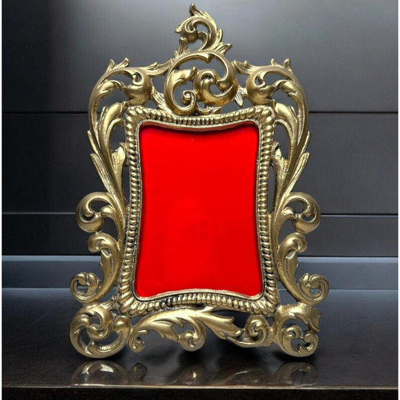 Antique Frame Brass Easel Back Thick Heavy Ornate Aged Patina 8 x 11 Vintage - Picture 1 of 16